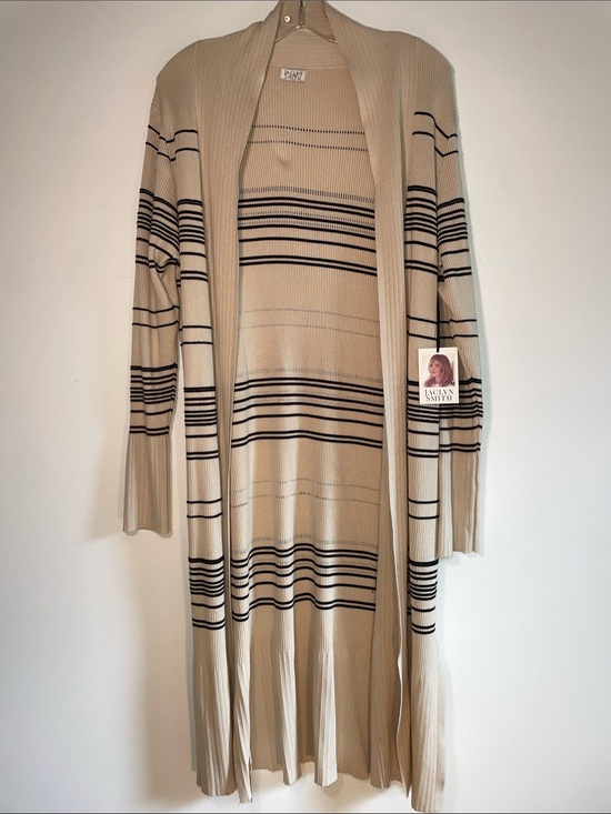 Jaclyn Smith Sweaters - NWT - Jaclyn Smith Long Beige Striped Open Cardigan